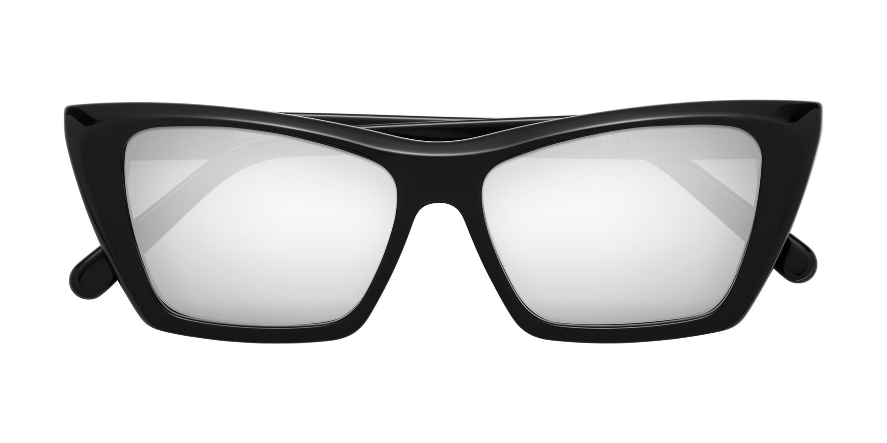 Folded Front of Khoi in Black with Silver Mirrored Lenses