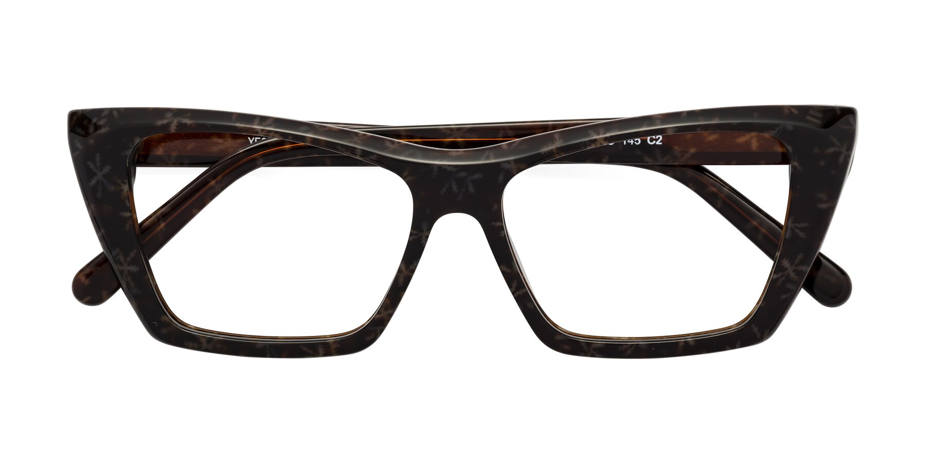 Folded Front of Khoi in Brown Snowflake with Clear Eyeglass Lenses