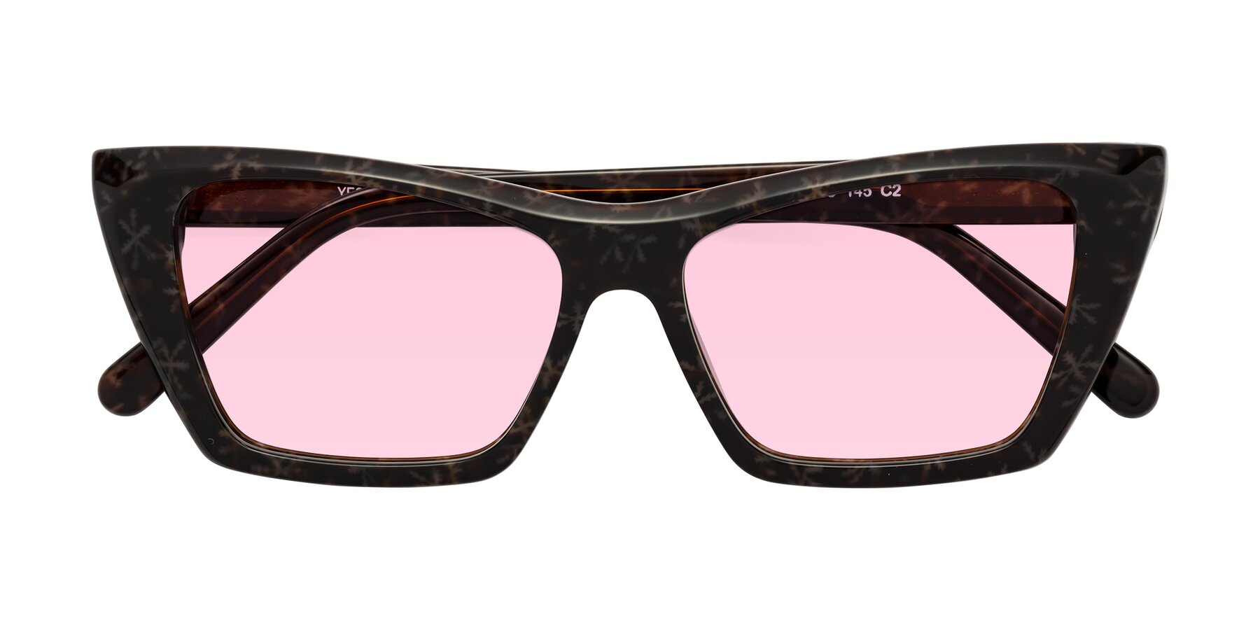 Folded Front of Khoi in Brown Snowflake with Light Pink Tinted Lenses