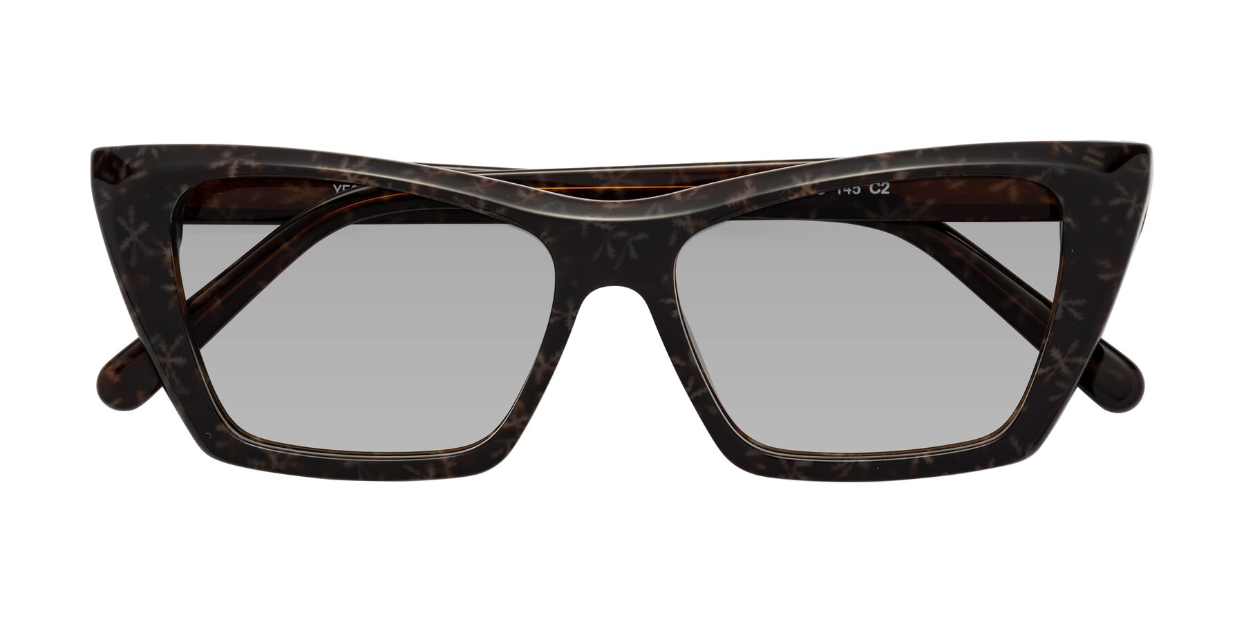 Folded Front of Khoi in Brown Snowflake with Light Gray Tinted Lenses