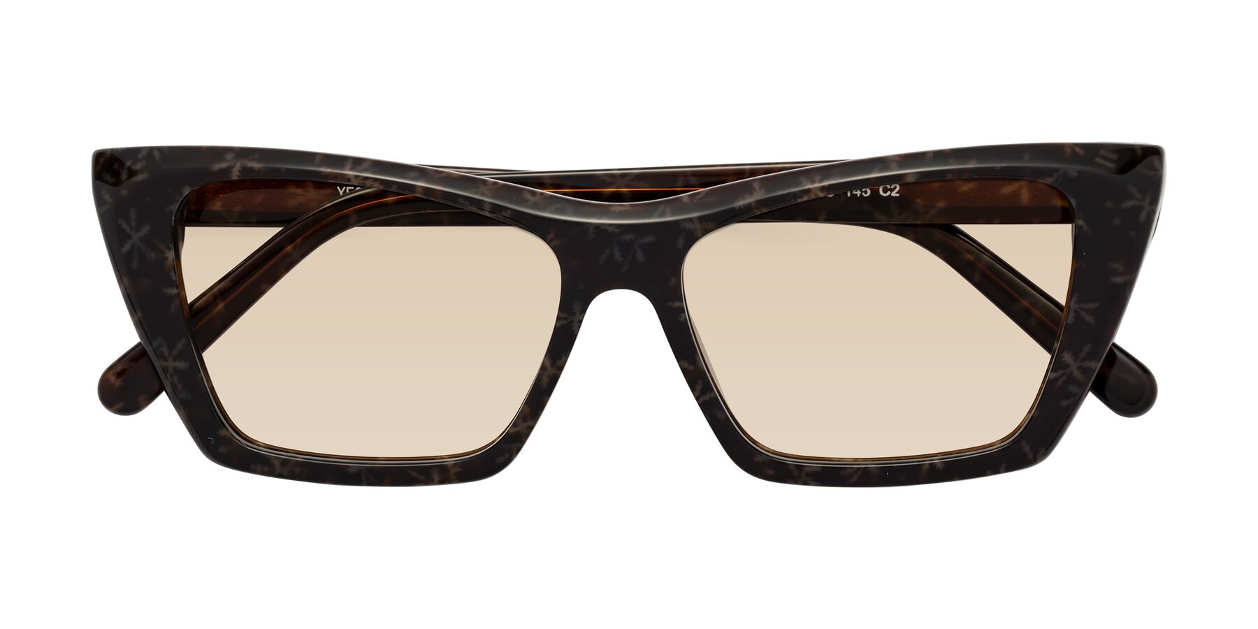 Folded Front of Khoi in Brown Snowflake with Light Brown Tinted Lenses