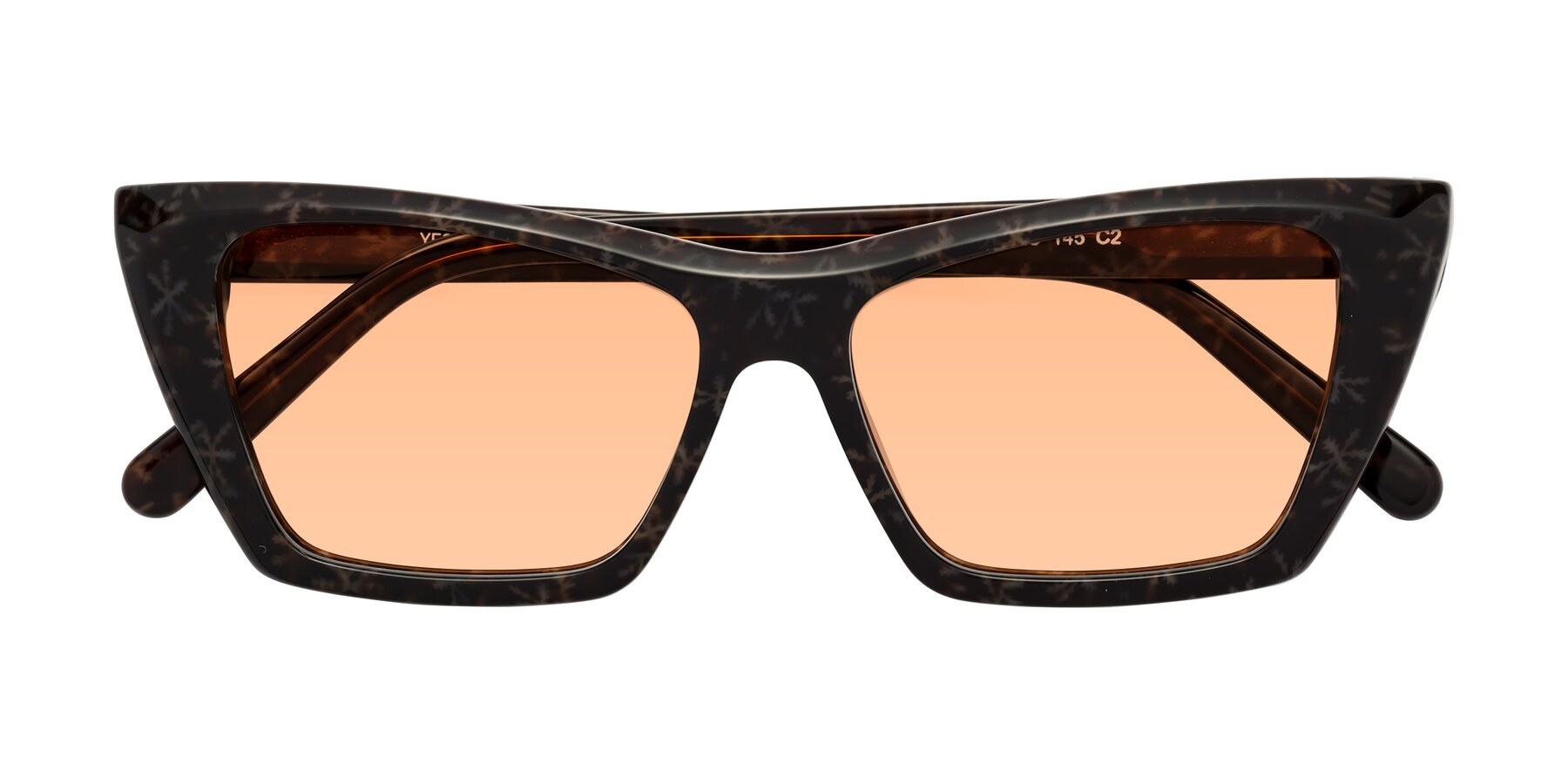 Folded Front of Khoi in Brown Snowflake with Light Orange Tinted Lenses