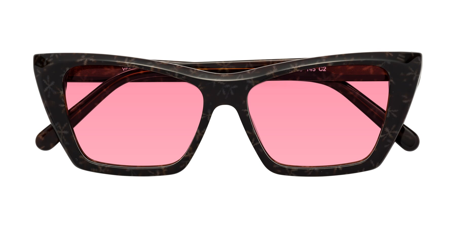 Folded Front of Khoi in Brown Snowflake with Pink Tinted Lenses