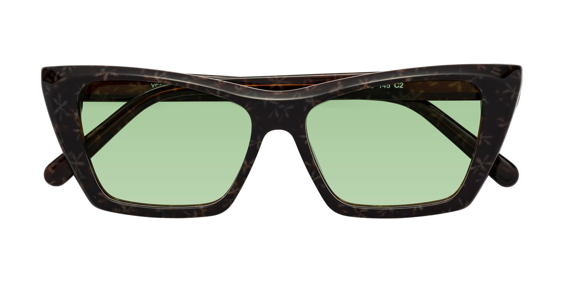 Folded Front of Khoi in Brown Snowflake with Medium Green Tinted Lenses