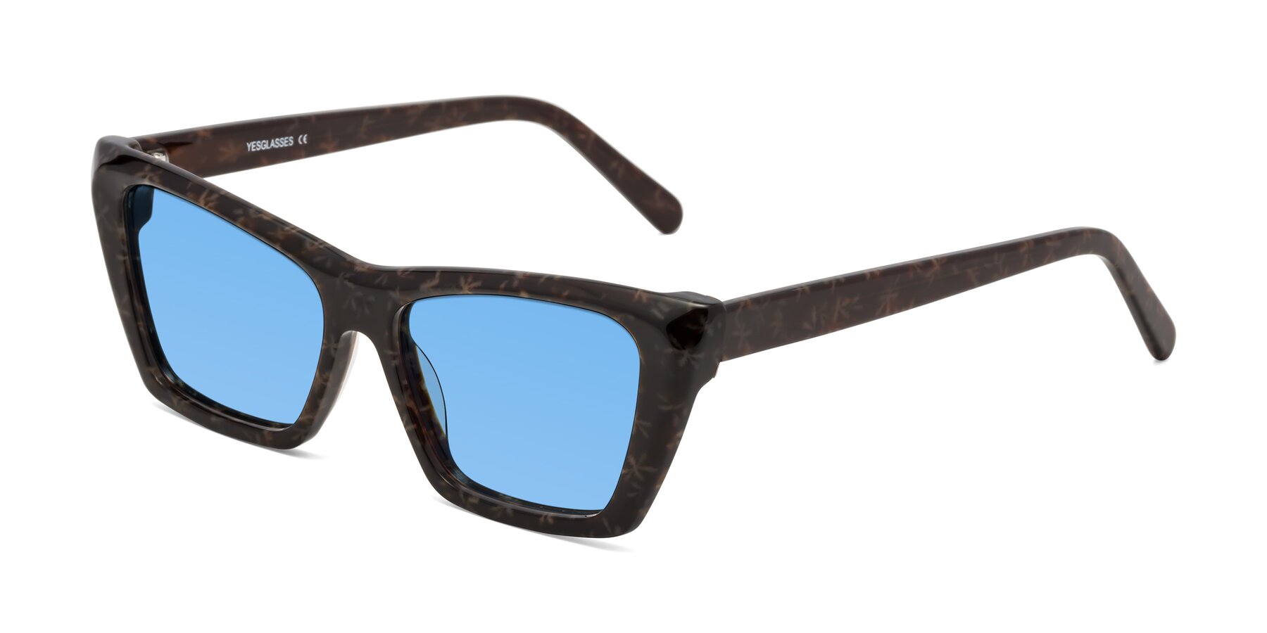 Angle of Khoi in Brown Snowflake with Medium Blue Tinted Lenses