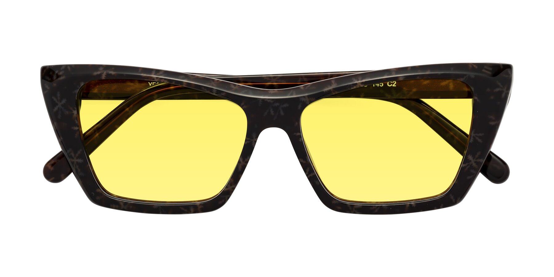 Folded Front of Khoi in Brown Snowflake with Medium Yellow Tinted Lenses