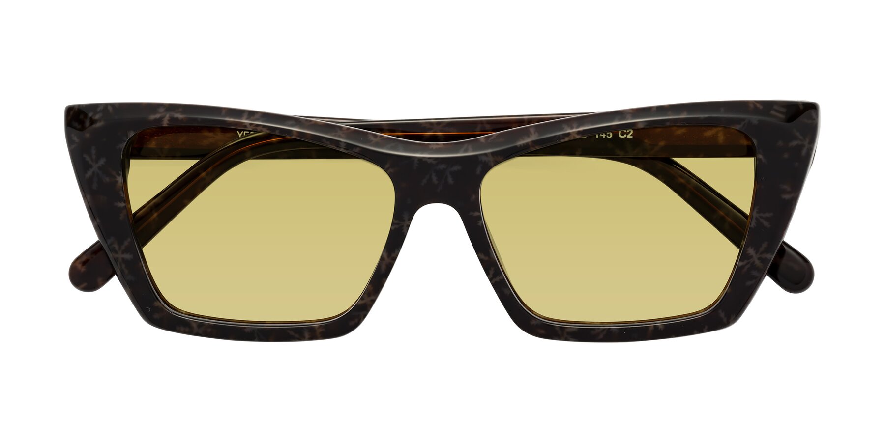 Folded Front of Khoi in Brown Snowflake with Medium Champagne Tinted Lenses