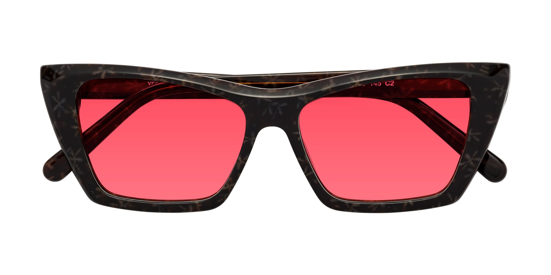 Folded Front of Khoi in Brown Snowflake with Red Tinted Lenses