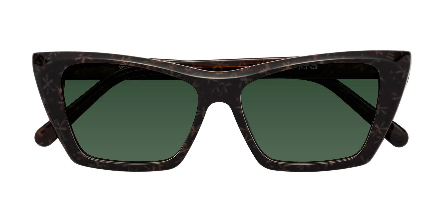 Folded Front of Khoi in Brown Snowflake with Green Tinted Lenses