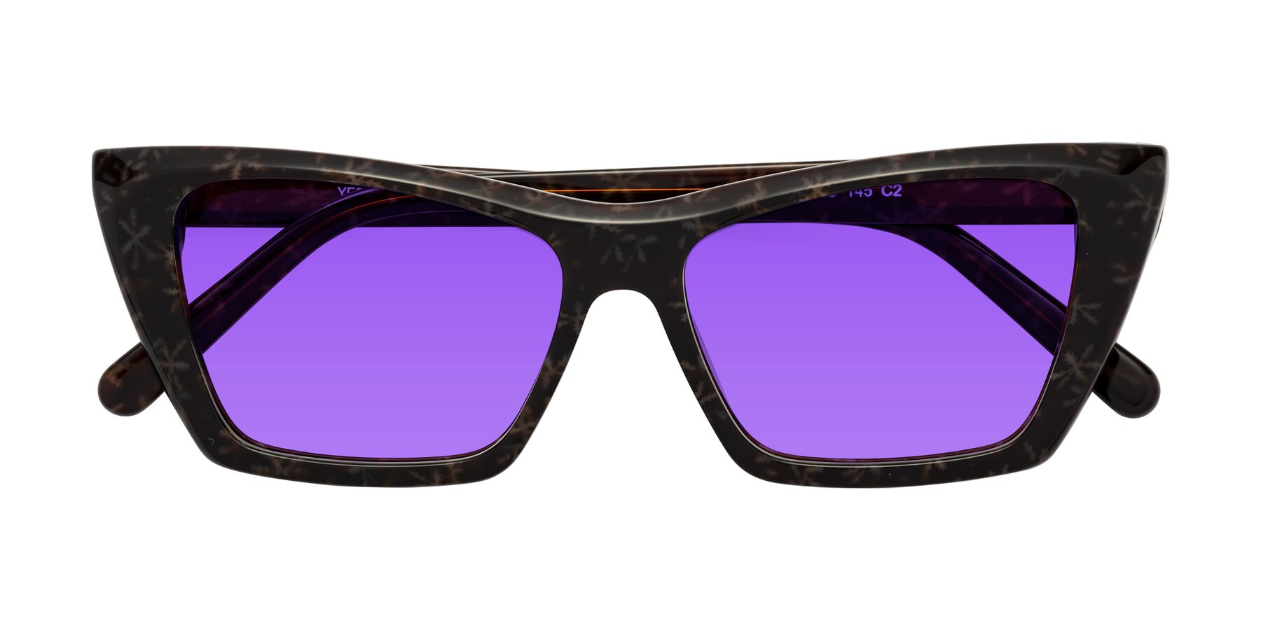 Folded Front of Khoi in Brown Snowflake with Purple Tinted Lenses