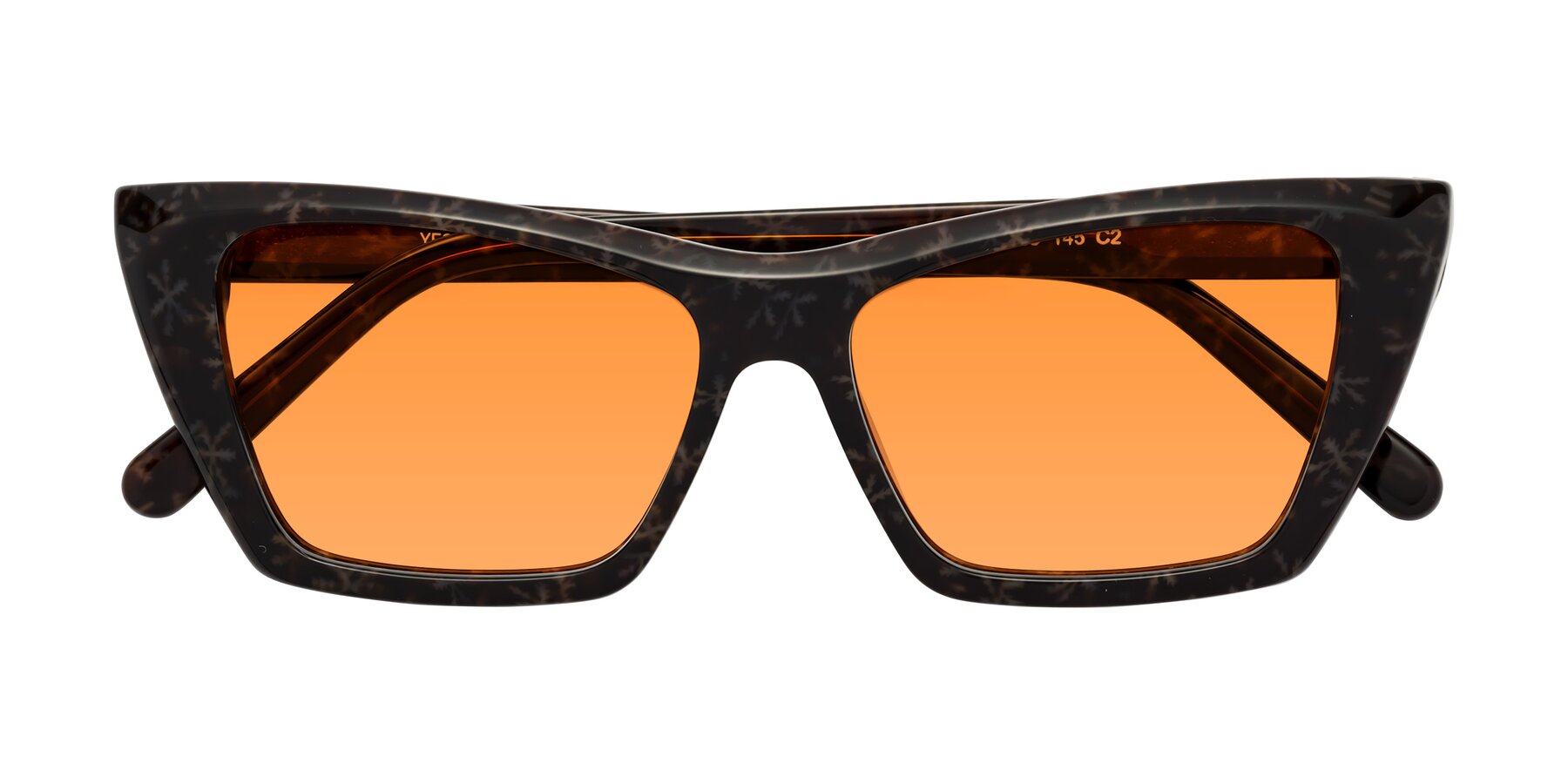 Folded Front of Khoi in Brown Snowflake with Orange Tinted Lenses