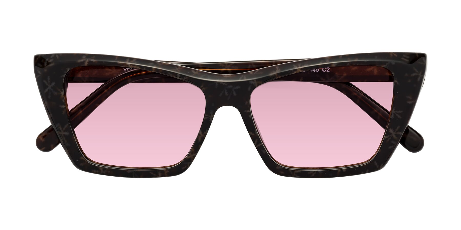 Folded Front of Khoi in Brown Snowflake with Light Wine Tinted Lenses