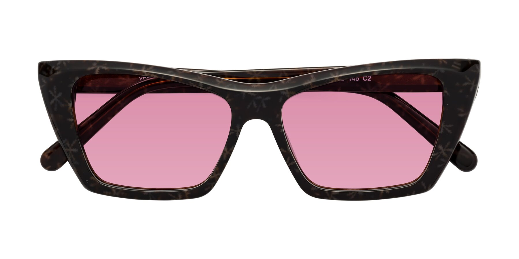 Folded Front of Khoi in Brown Snowflake with Medium Wine Tinted Lenses