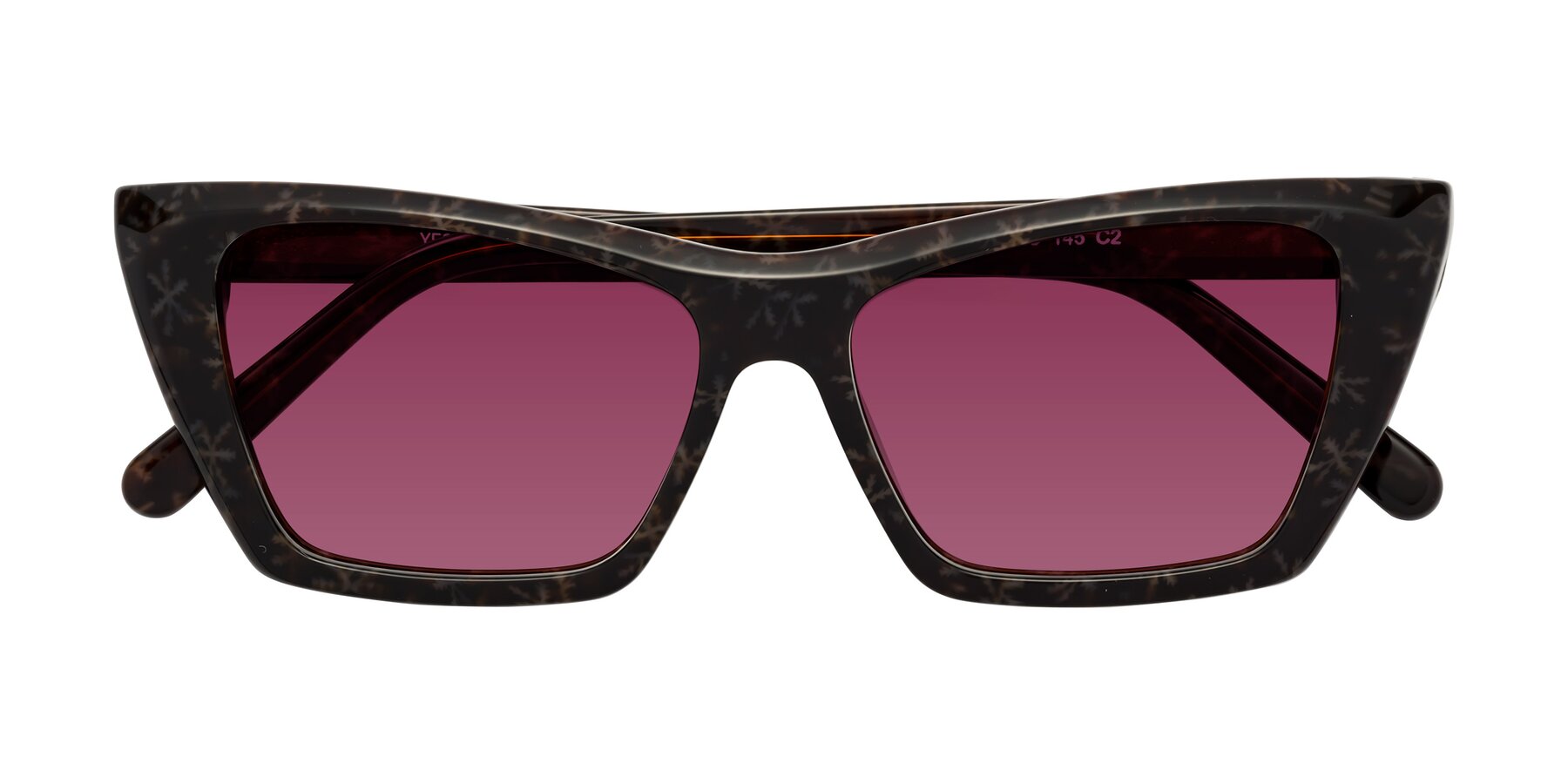 Folded Front of Khoi in Brown Snowflake with Wine Tinted Lenses