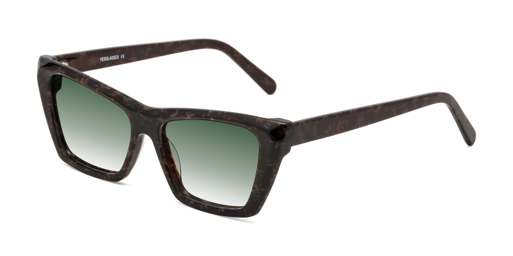 Angle of Khoi in Brown Snowflake with Green Gradient Lenses