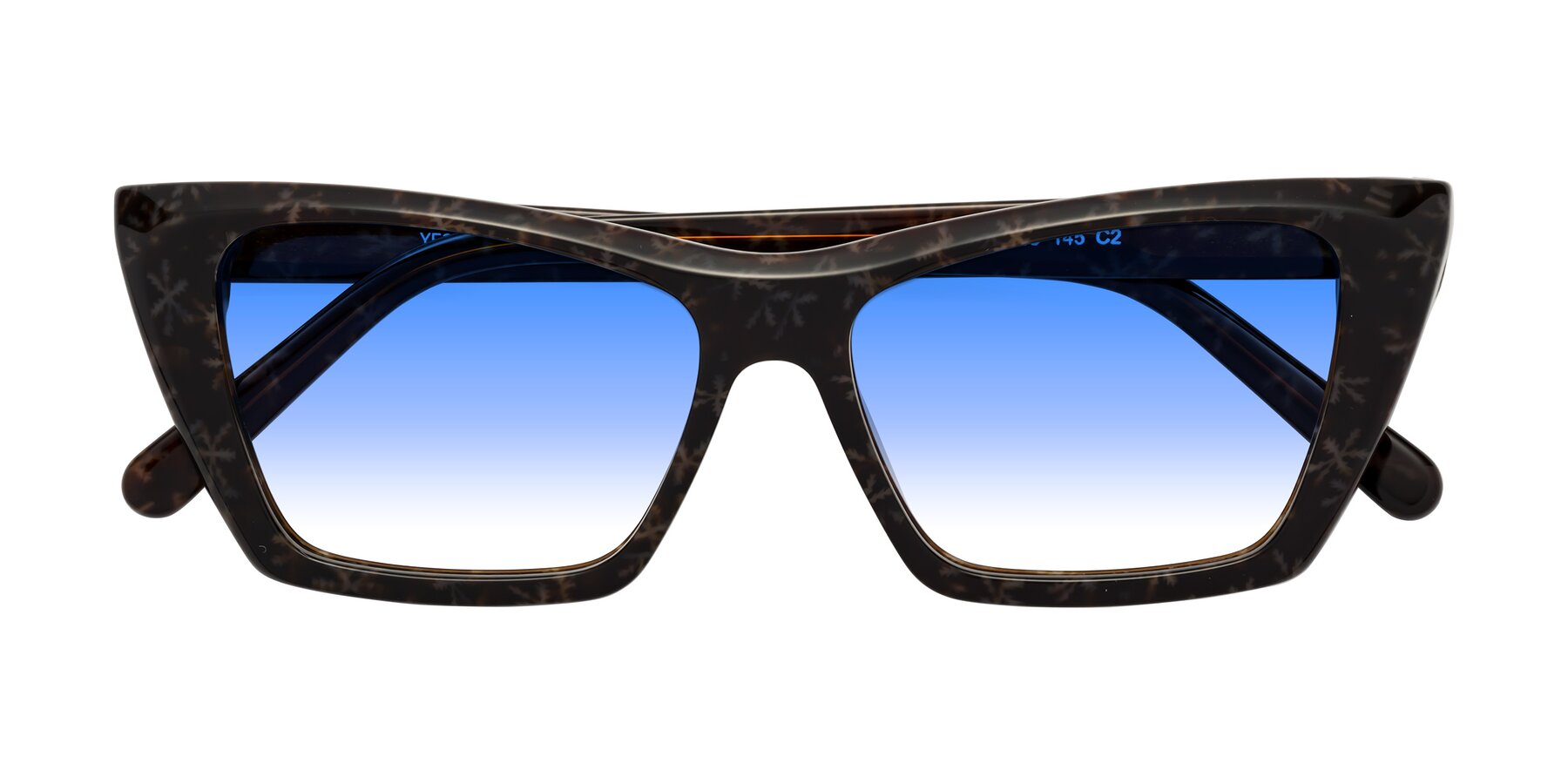 Folded Front of Khoi in Brown Snowflake with Blue Gradient Lenses