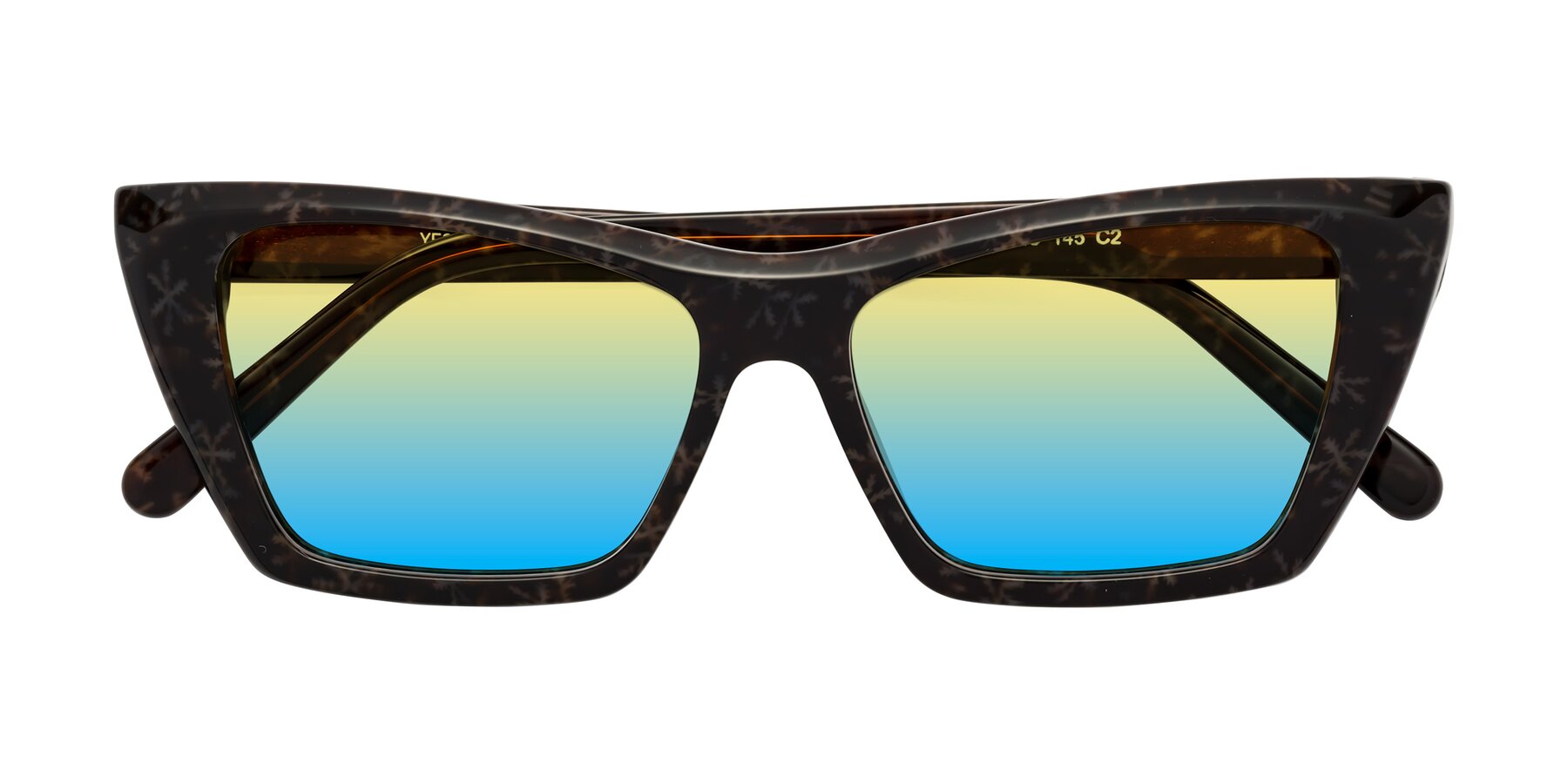 Folded Front of Khoi in Brown Snowflake with Yellow / Blue Gradient Lenses