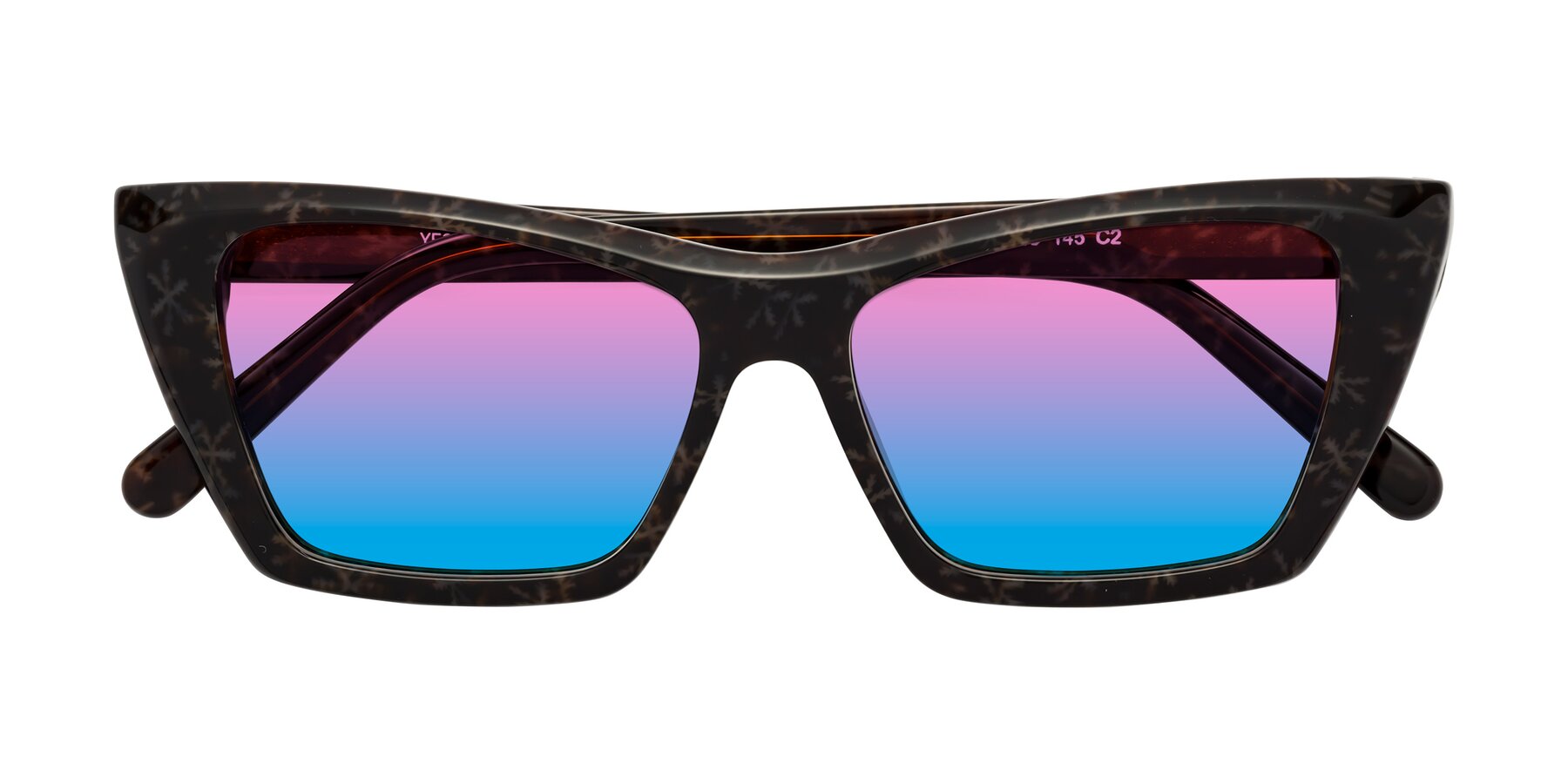 Folded Front of Khoi in Brown Snowflake with Pink / Blue Gradient Lenses