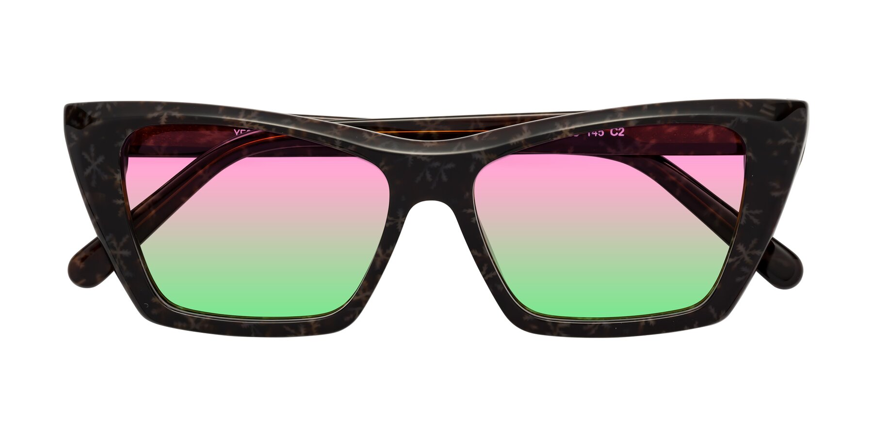 Folded Front of Khoi in Brown Snowflake with Pink / Green Gradient Lenses