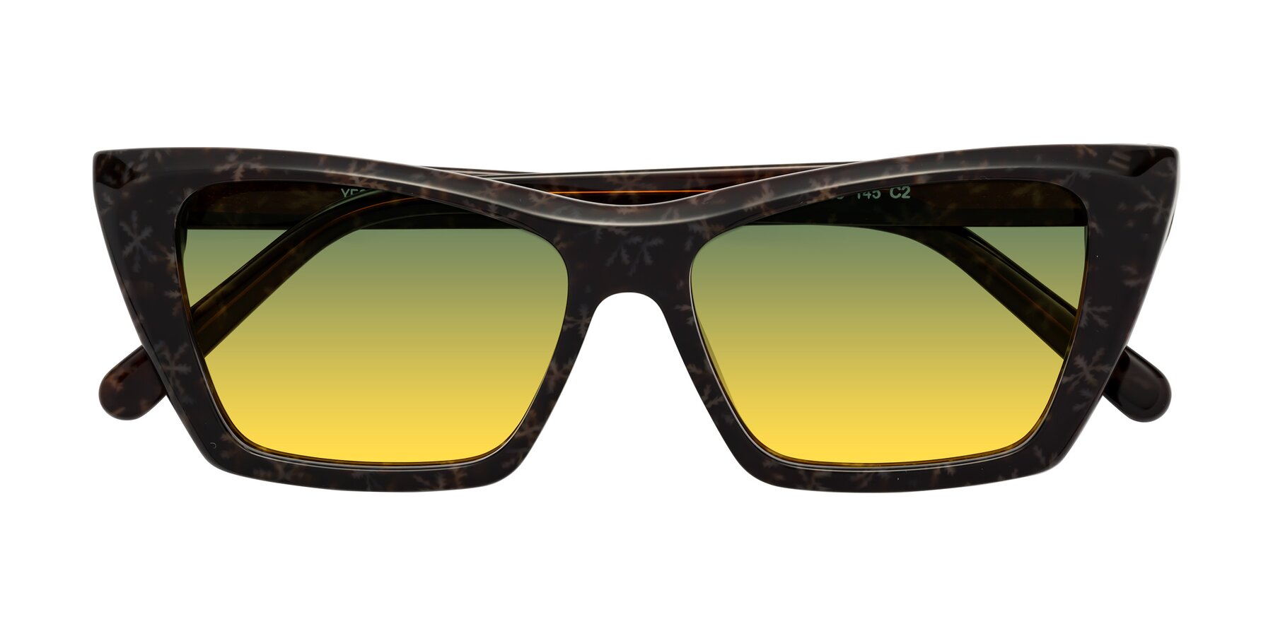 Folded Front of Khoi in Brown Snowflake with Green / Yellow Gradient Lenses