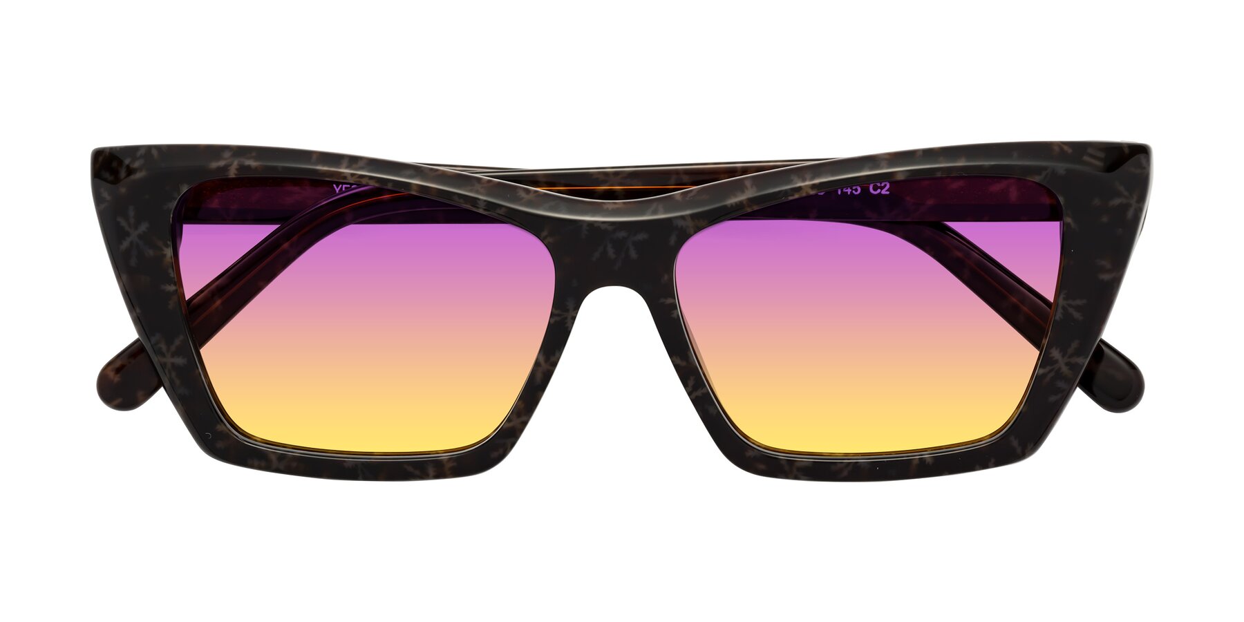 Folded Front of Khoi in Brown Snowflake with Purple / Yellow Gradient Lenses