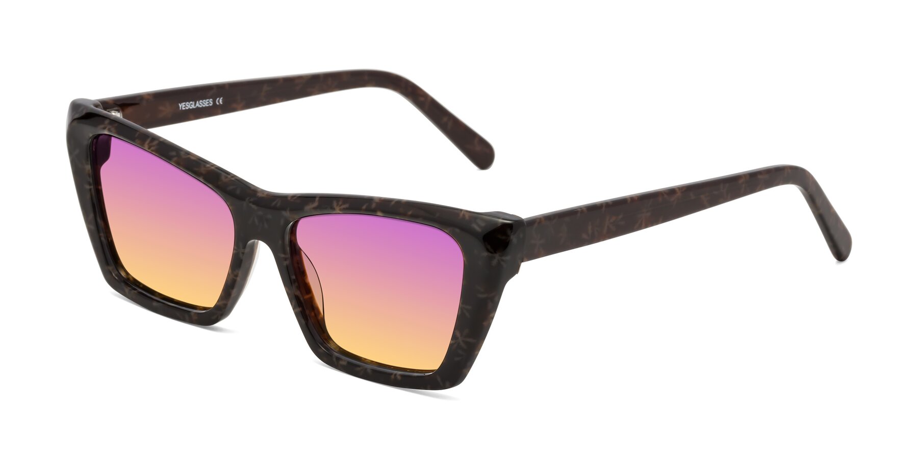 Angle of Khoi in Brown Snowflake with Purple / Yellow Gradient Lenses
