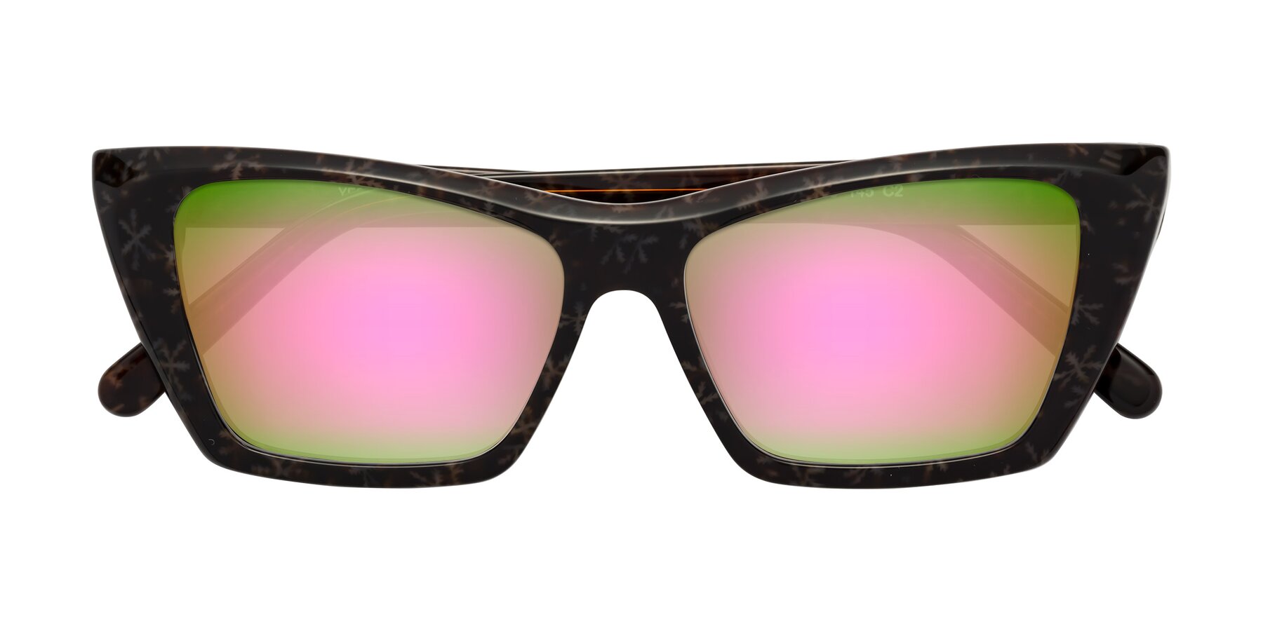 Folded Front of Khoi in Brown Snowflake with Pink Mirrored Lenses