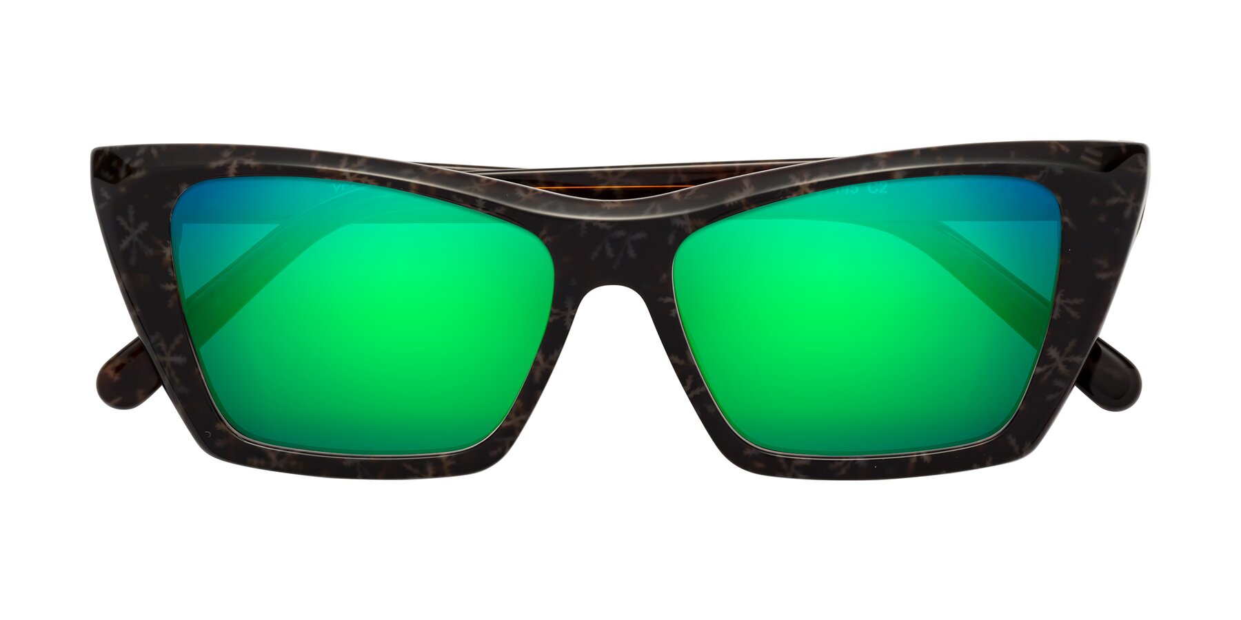 Folded Front of Khoi in Brown Snowflake with Green Mirrored Lenses