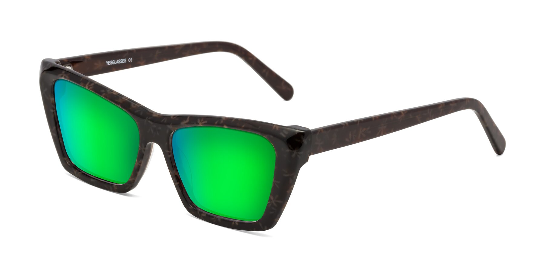 Angle of Khoi in Brown Snowflake with Green Mirrored Lenses