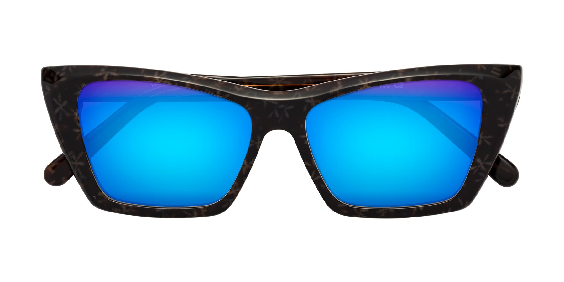Folded Front of Khoi in Brown Snowflake with Blue Mirrored Lenses