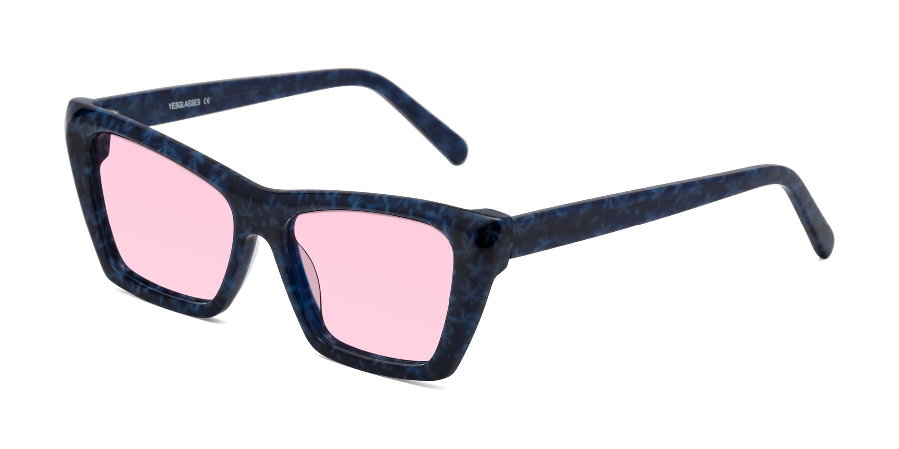 Angle of Khoi in Blue Snowflake with Light Pink Tinted Lenses