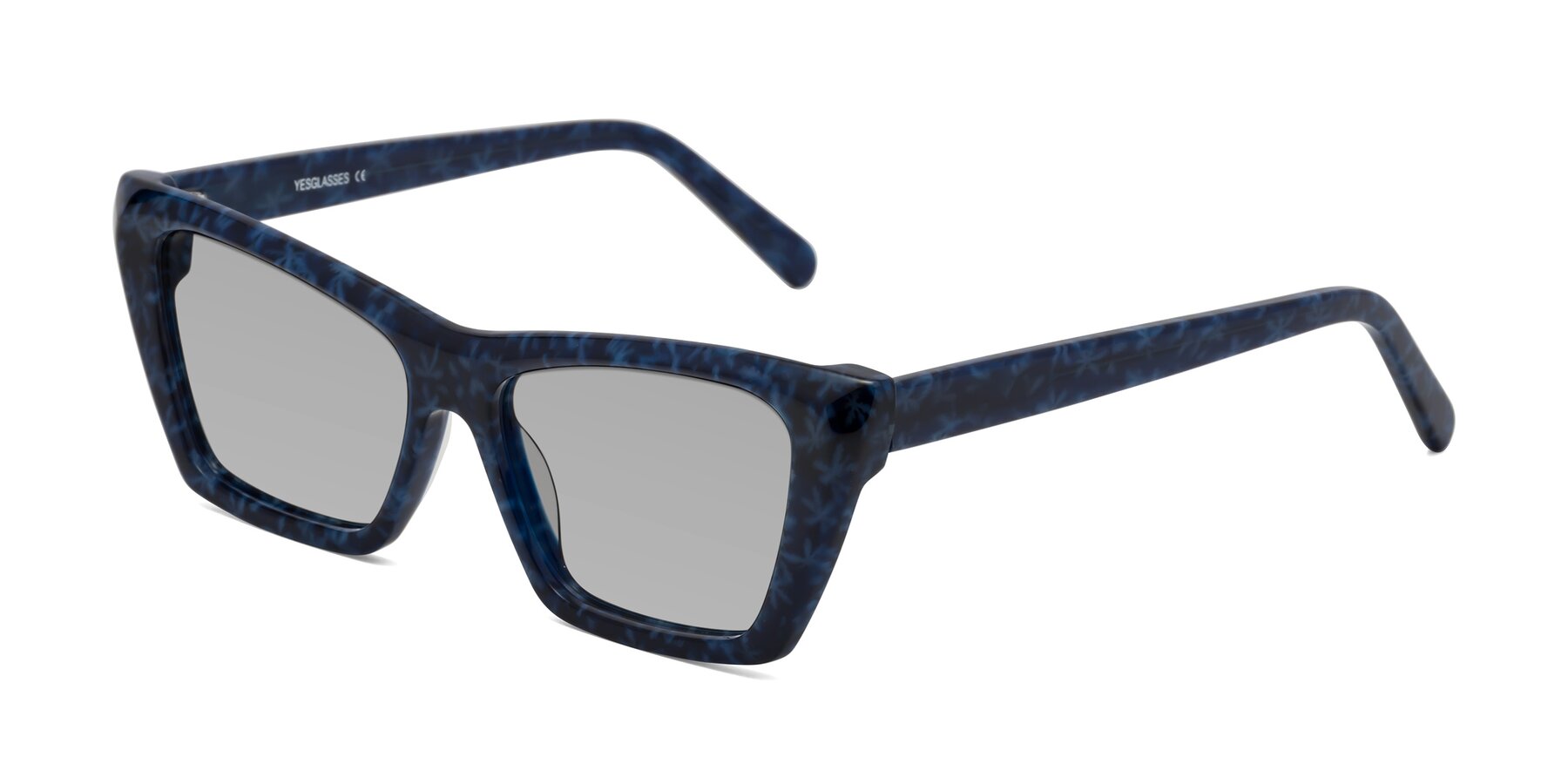 Angle of Khoi in Blue Snowflake with Light Gray Tinted Lenses