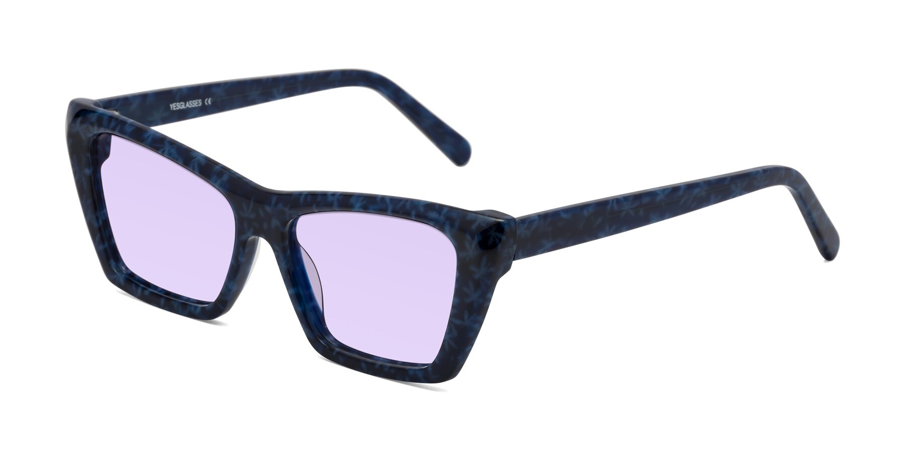 Angle of Khoi in Blue Snowflake with Light Purple Tinted Lenses