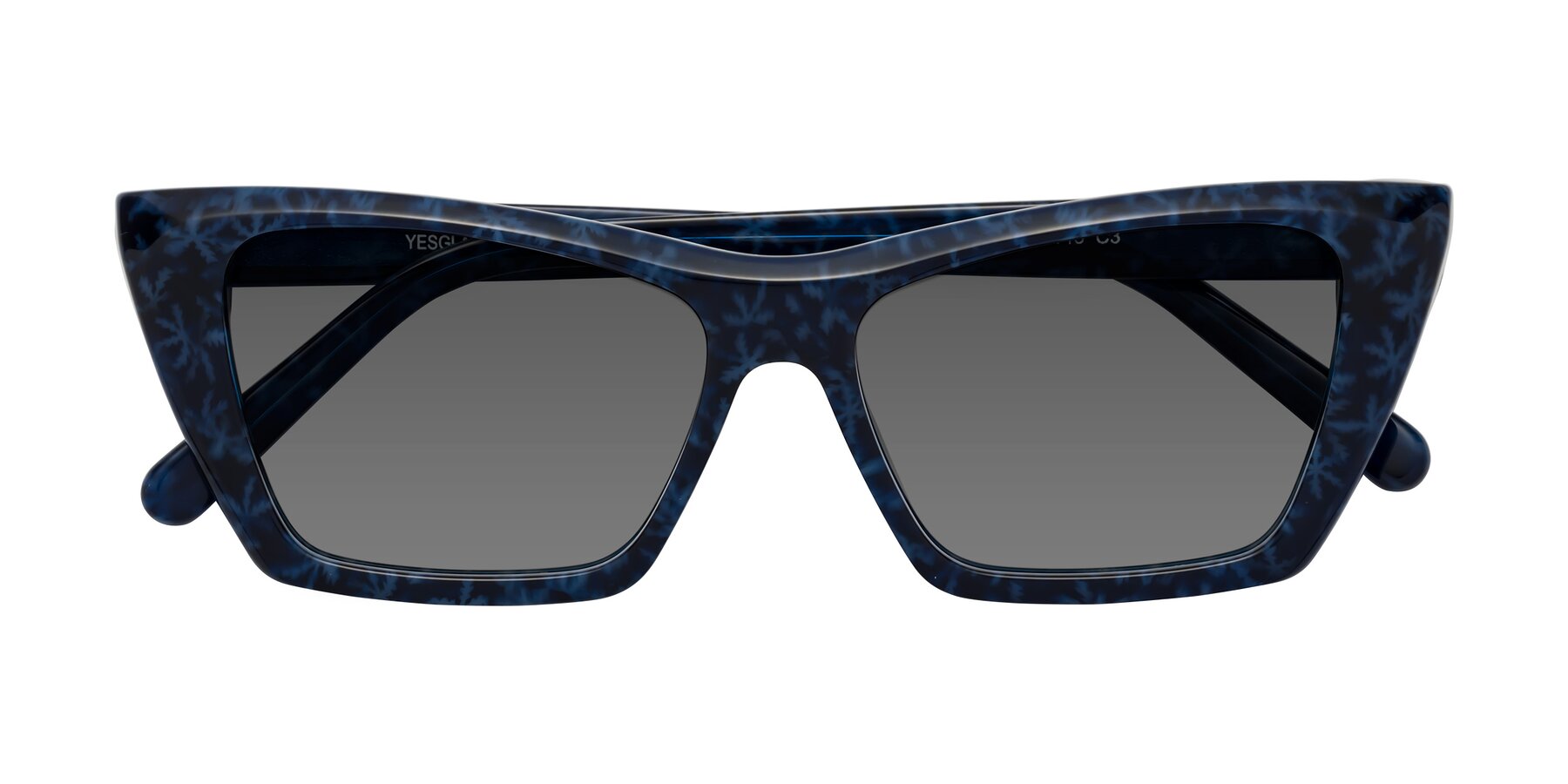 Folded Front of Khoi in Blue Snowflake with Medium Gray Tinted Lenses