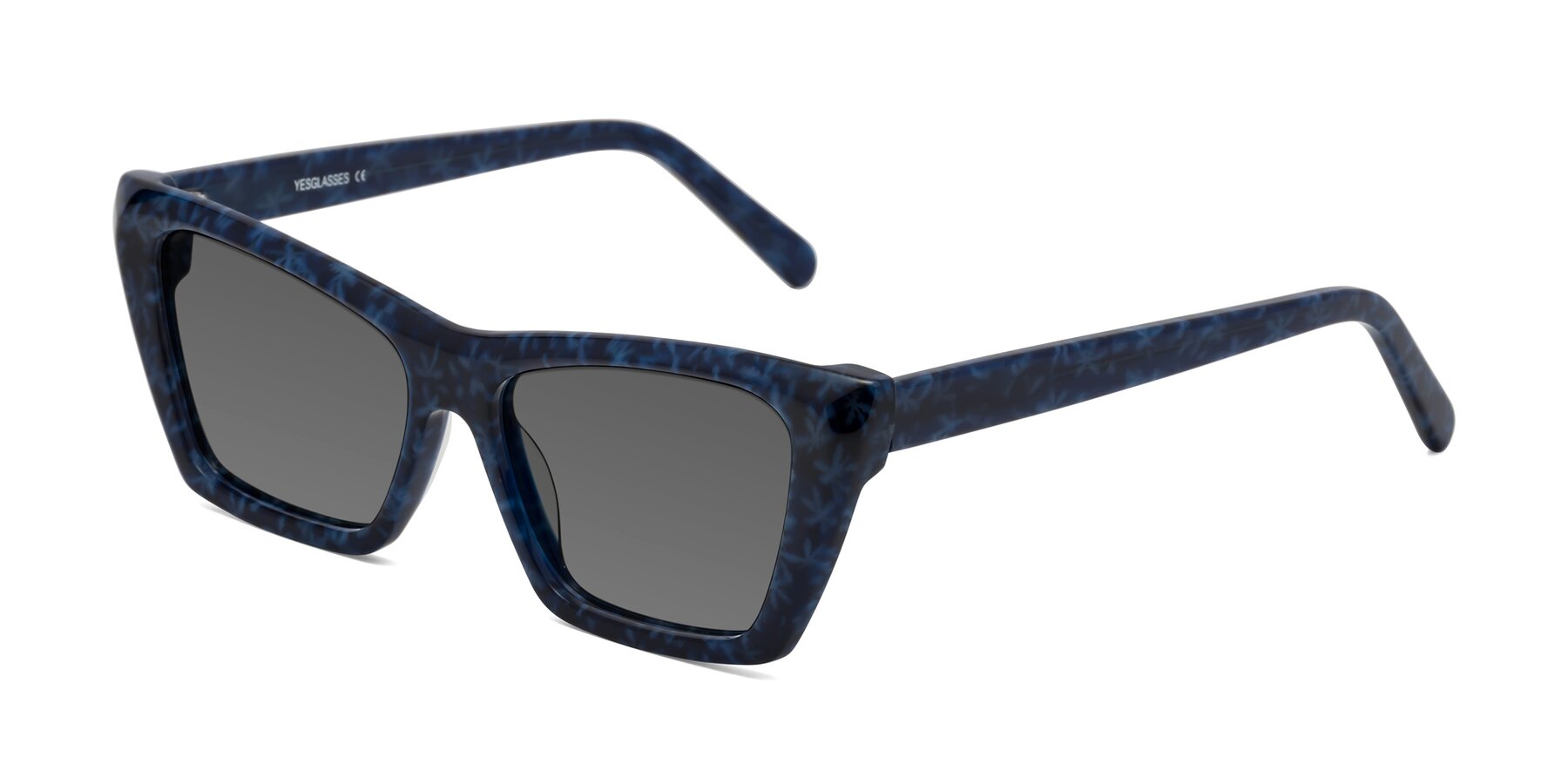 Angle of Khoi in Blue Snowflake with Medium Gray Tinted Lenses