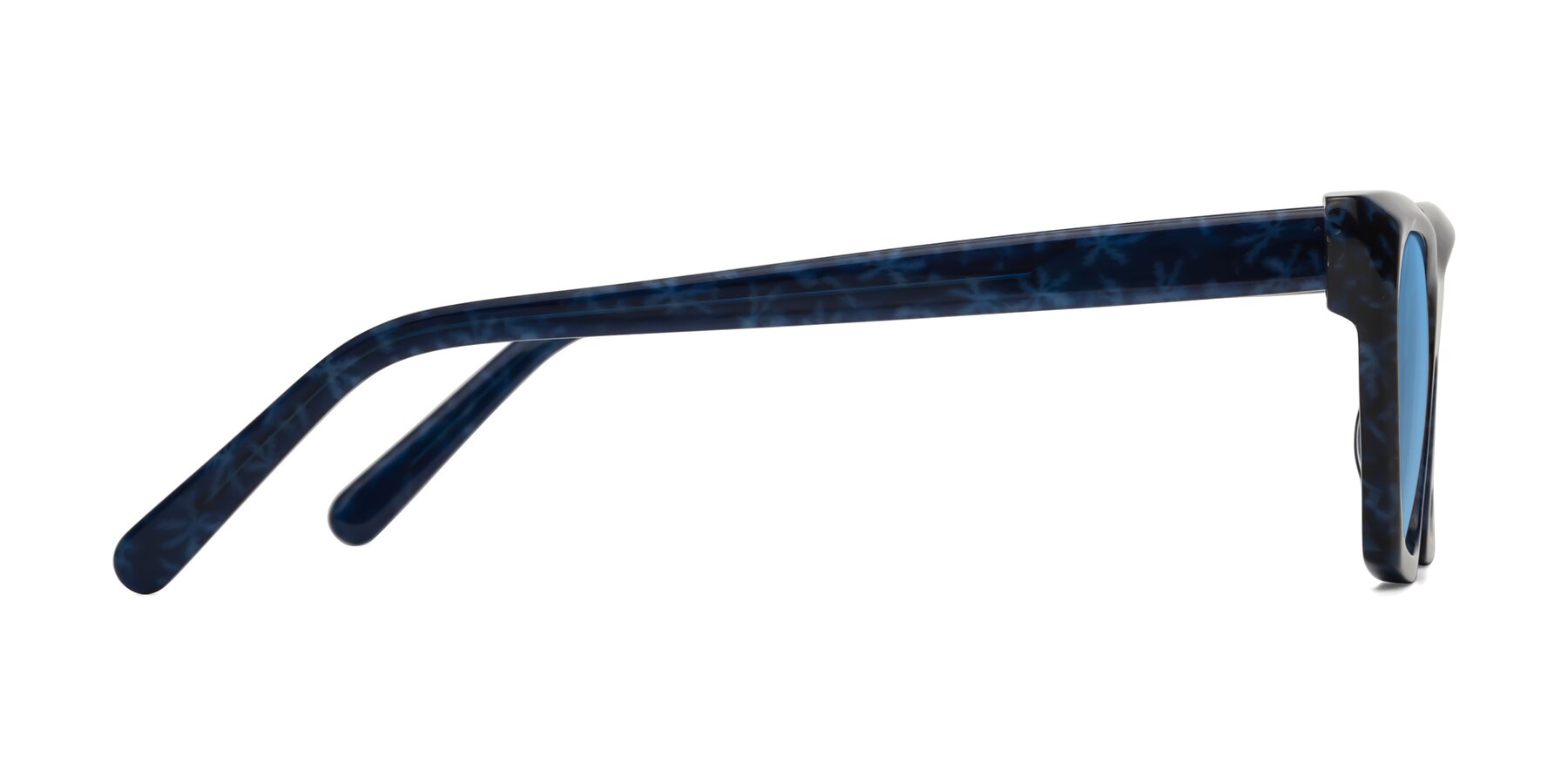 Side of Khoi in Blue Snowflake with Medium Blue Tinted Lenses