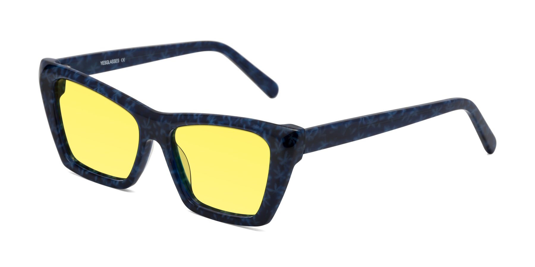 Angle of Khoi in Blue Snowflake with Medium Yellow Tinted Lenses