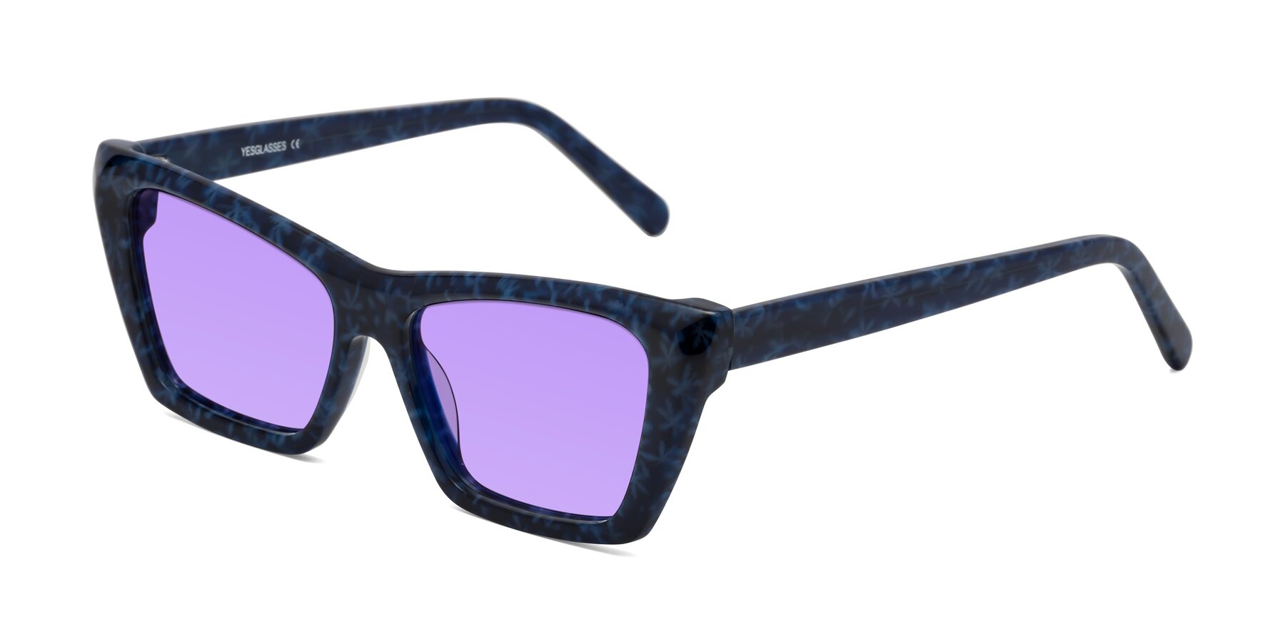 Angle of Khoi in Blue Snowflake with Medium Purple Tinted Lenses