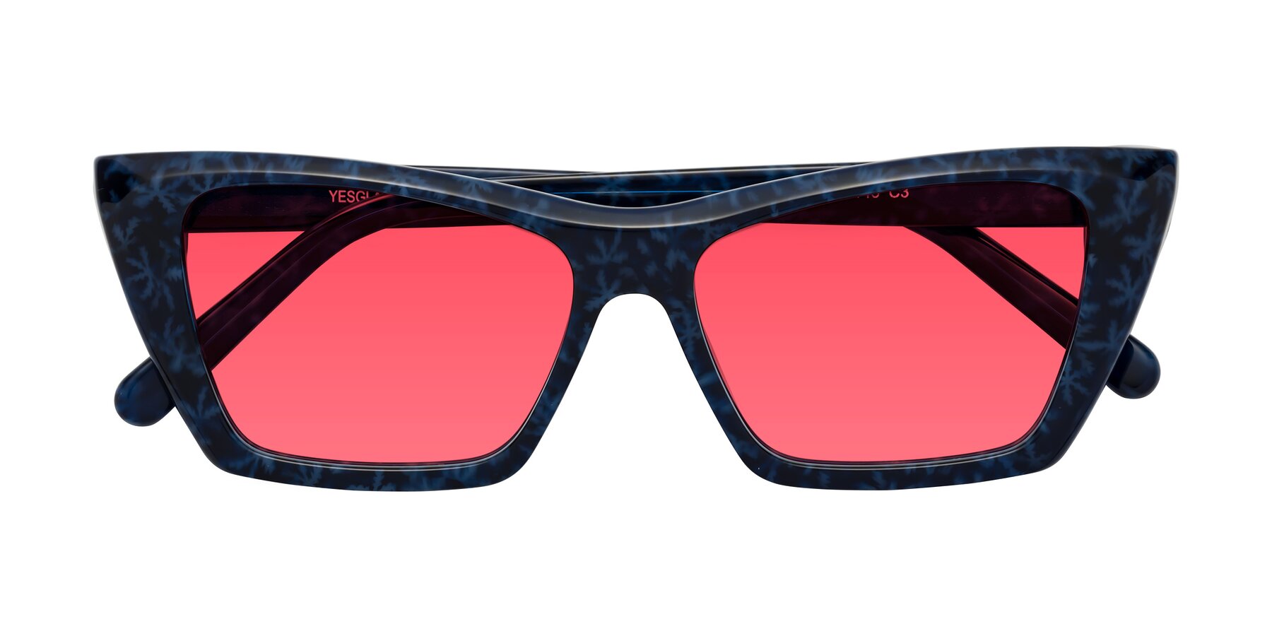 Folded Front of Khoi in Blue Snowflake with Red Tinted Lenses