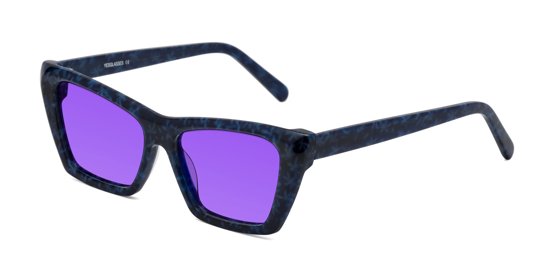 Angle of Khoi in Blue Snowflake with Purple Tinted Lenses