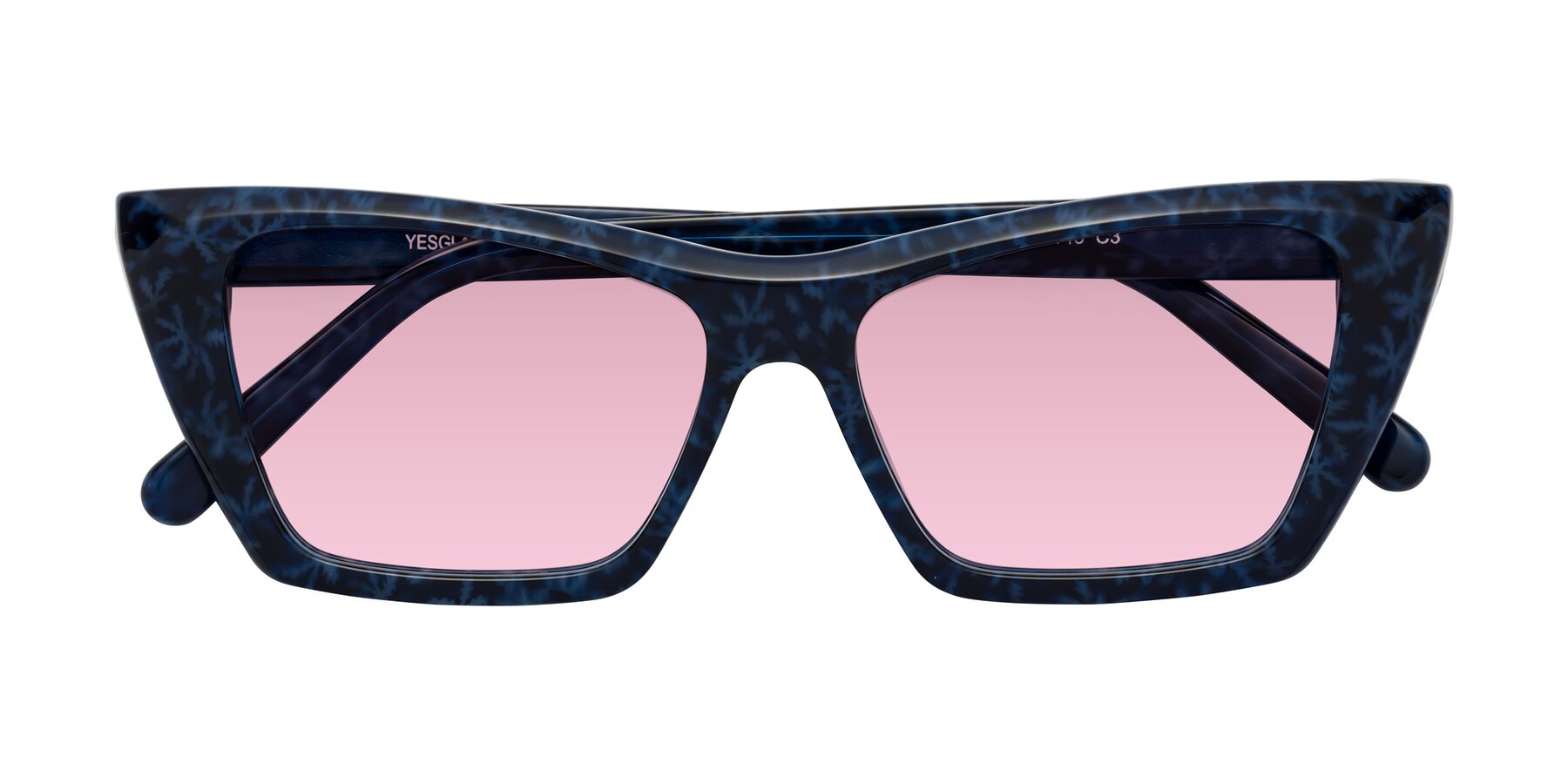 Folded Front of Khoi in Blue Snowflake with Light Wine Tinted Lenses