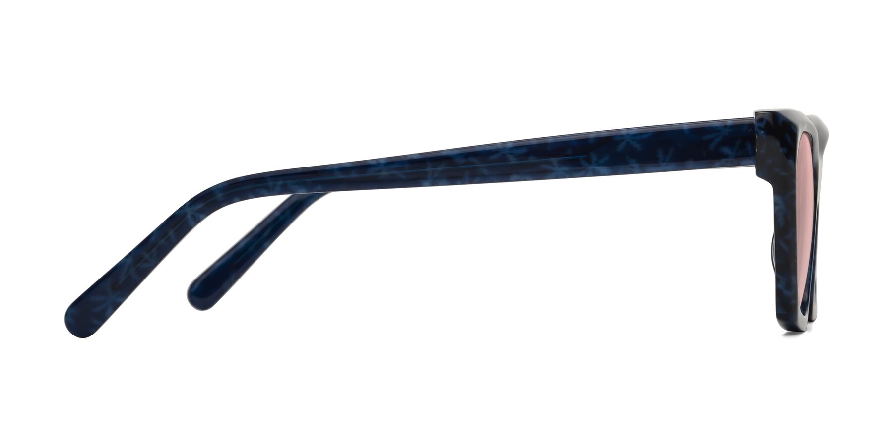 Side of Khoi in Blue Snowflake with Light Garnet Tinted Lenses