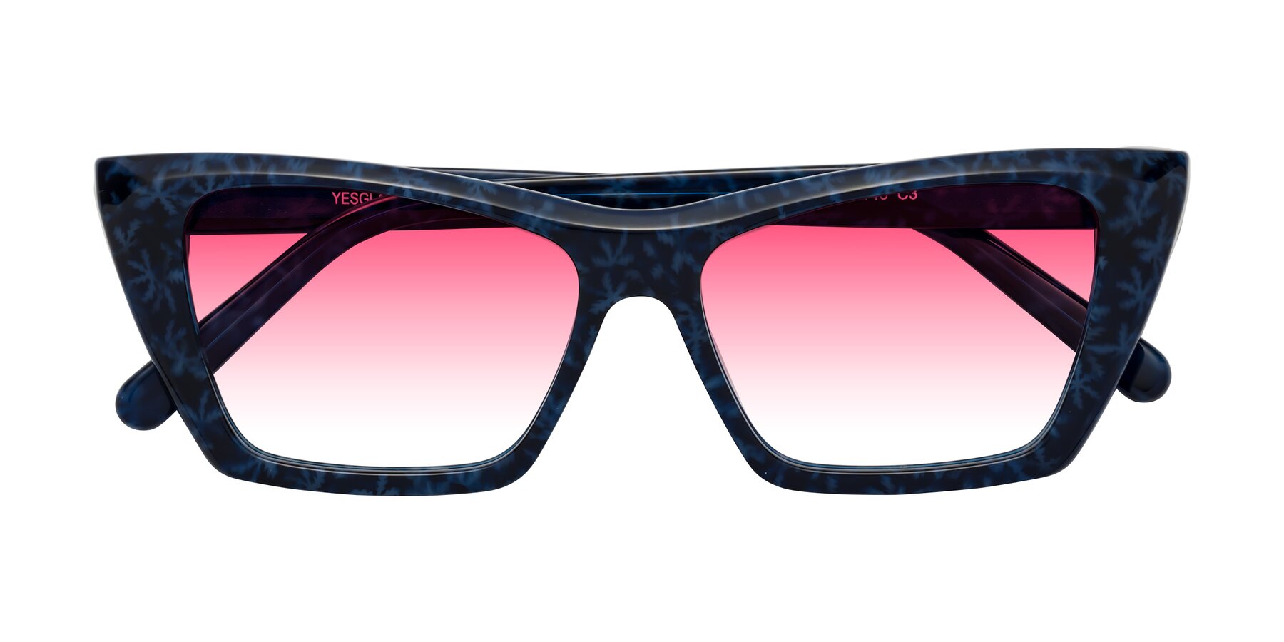 Folded Front of Khoi in Blue Snowflake with Pink Gradient Lenses
