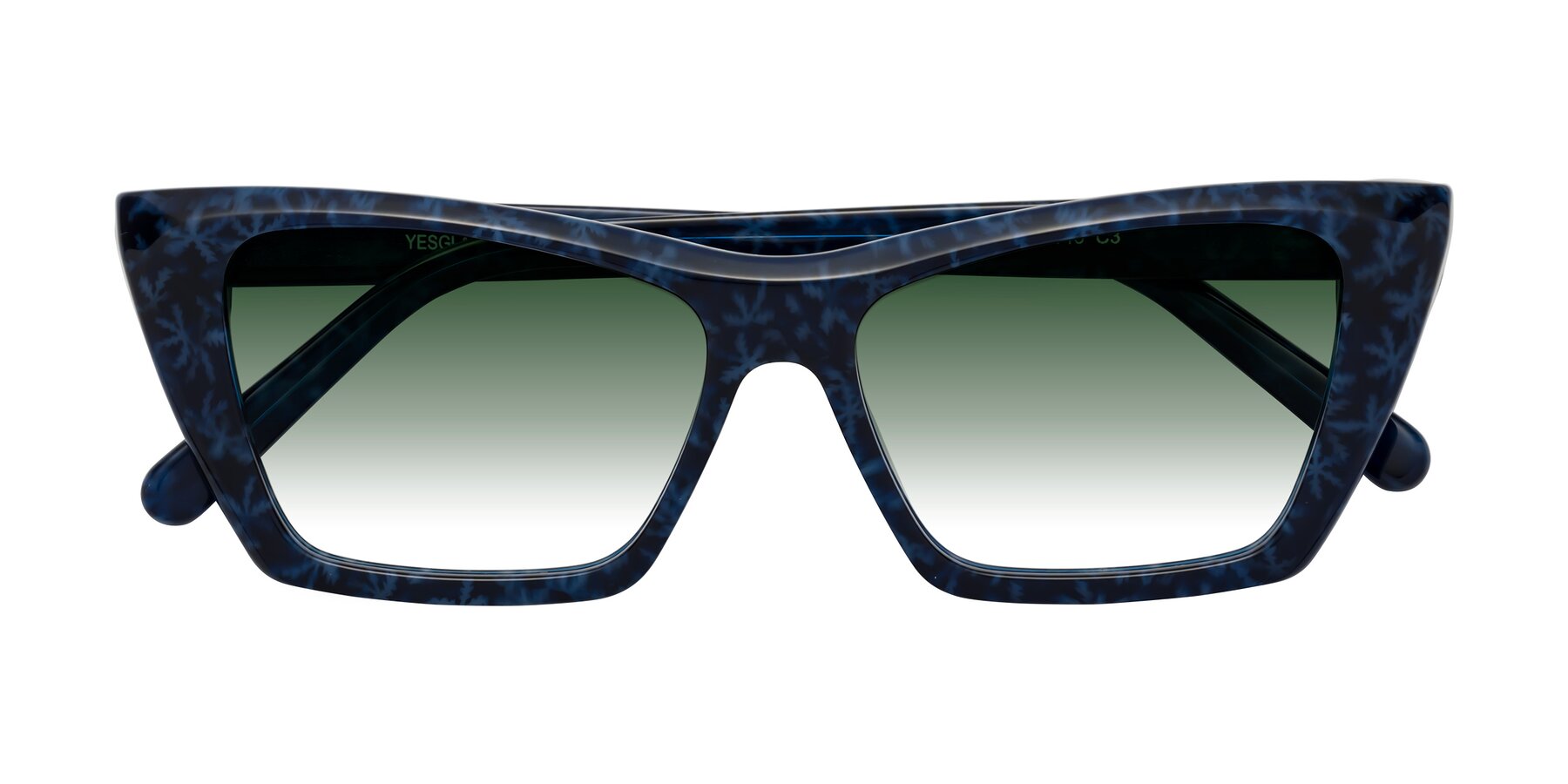 Folded Front of Khoi in Blue Snowflake with Green Gradient Lenses