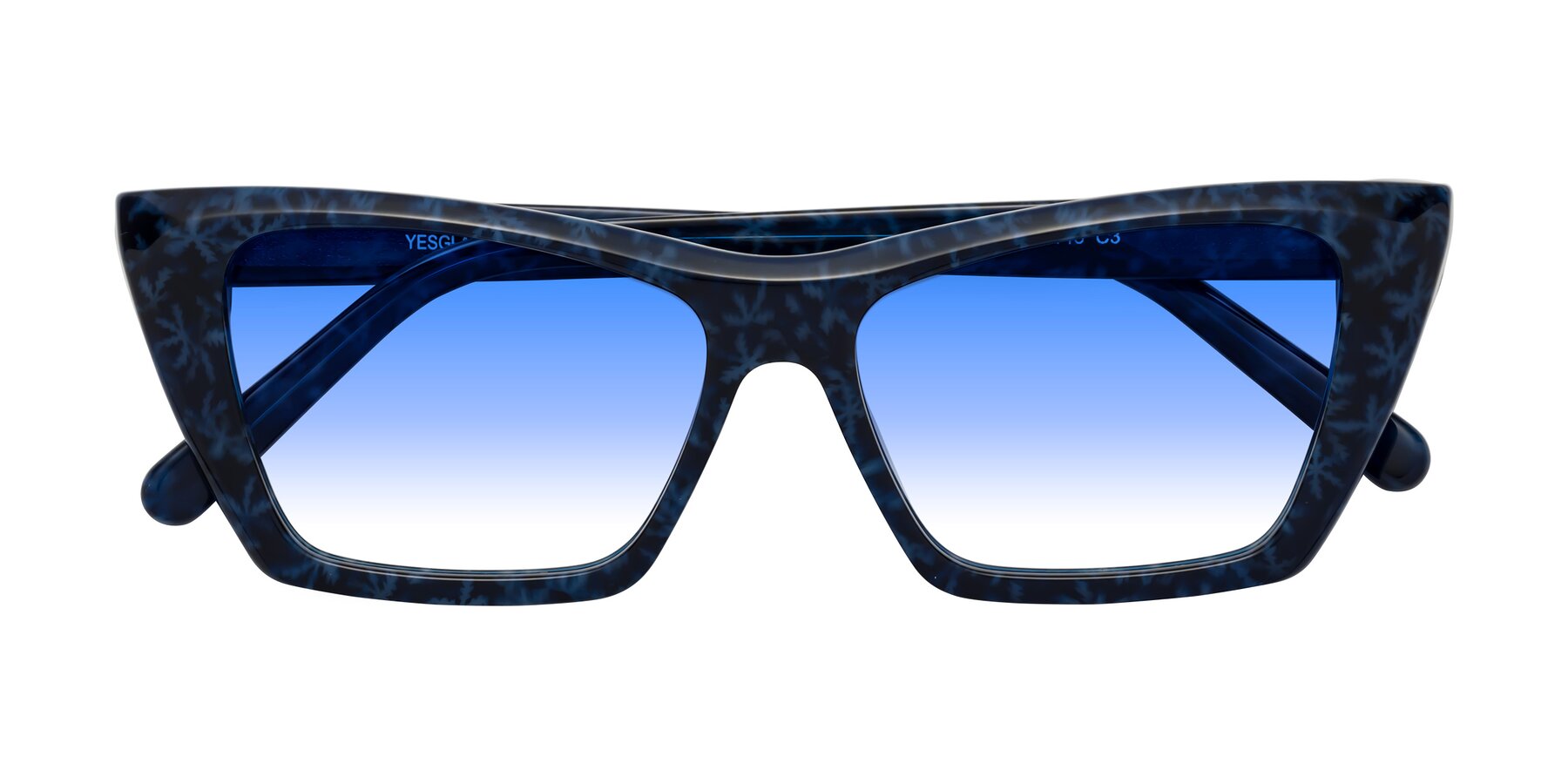 Folded Front of Khoi in Blue Snowflake with Blue Gradient Lenses