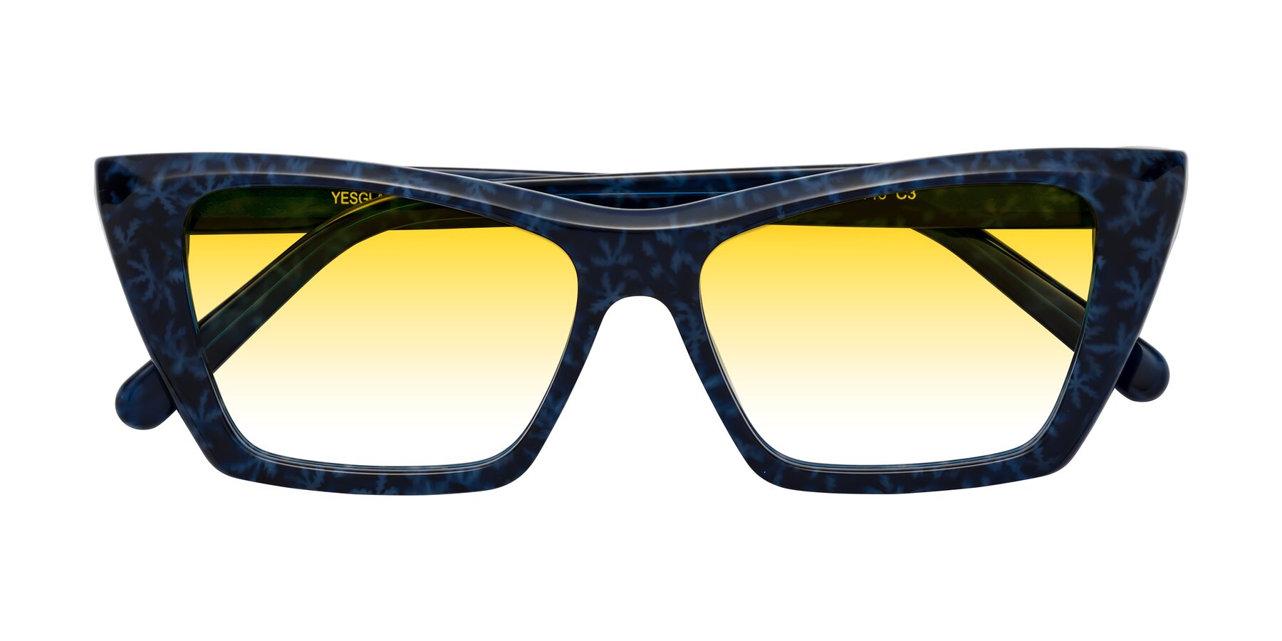 Folded Front of Khoi in Blue Snowflake with Yellow Gradient Lenses