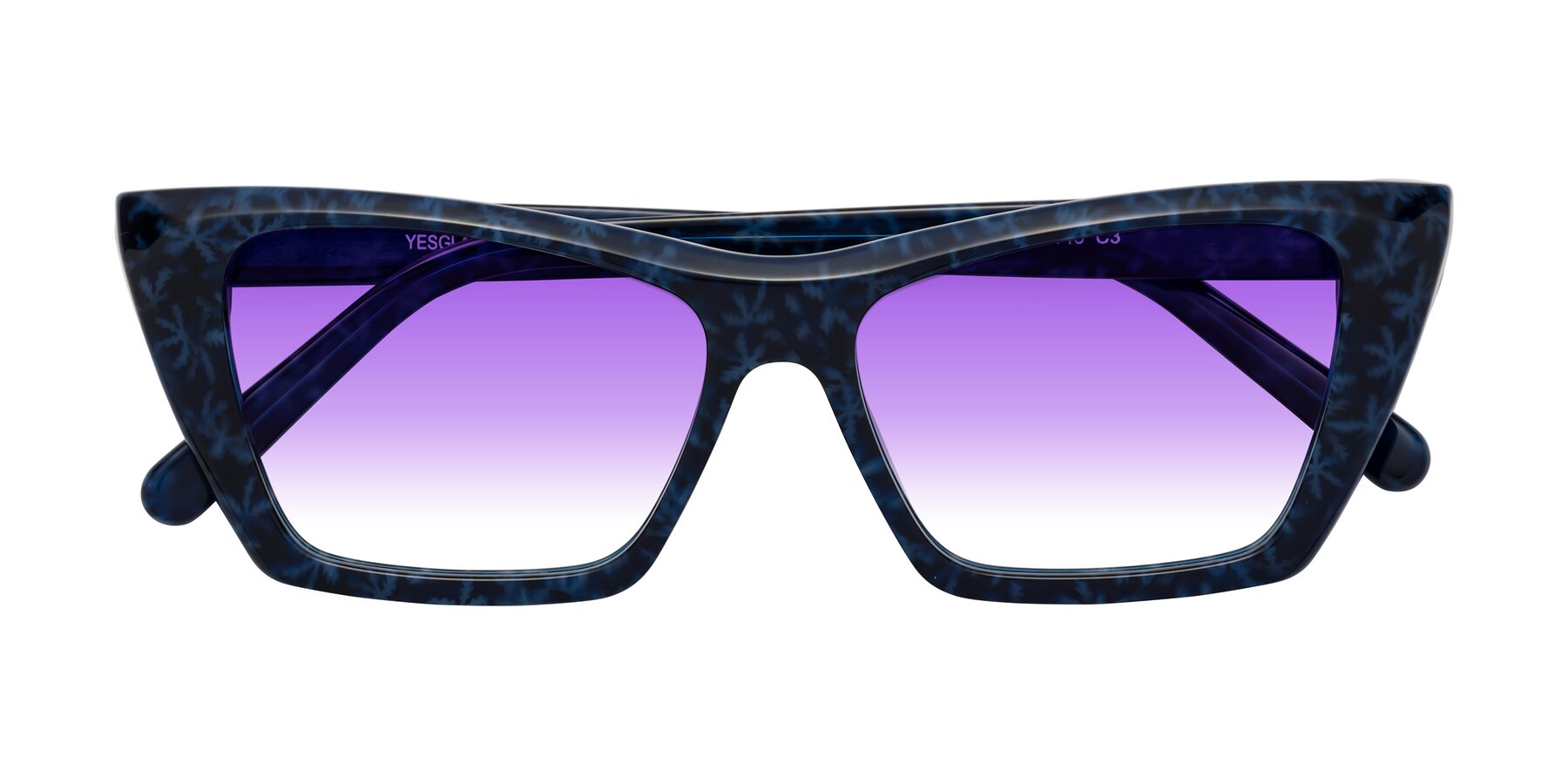 Folded Front of Khoi in Blue Snowflake with Purple Gradient Lenses