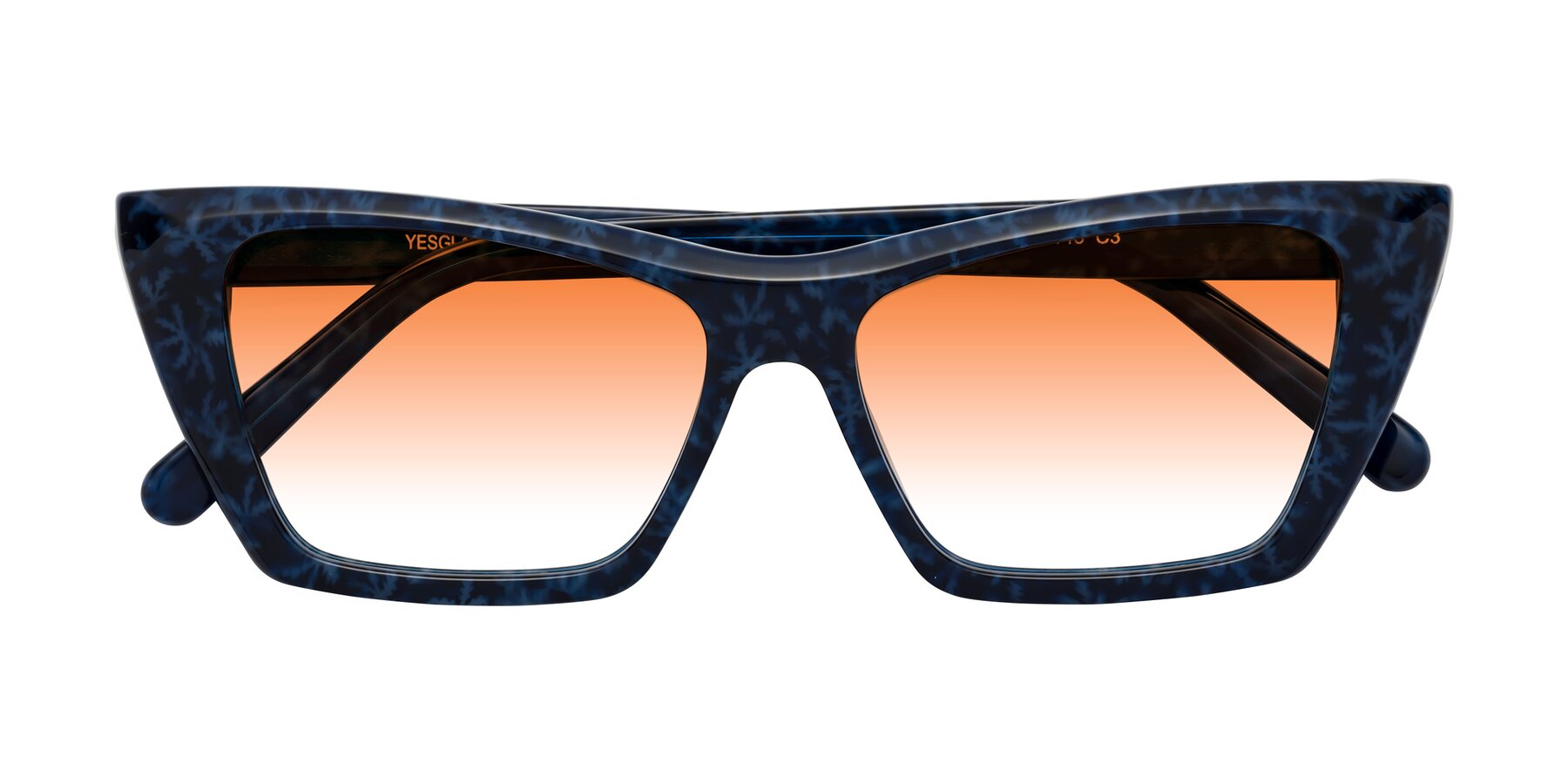 Folded Front of Khoi in Blue Snowflake with Orange Gradient Lenses