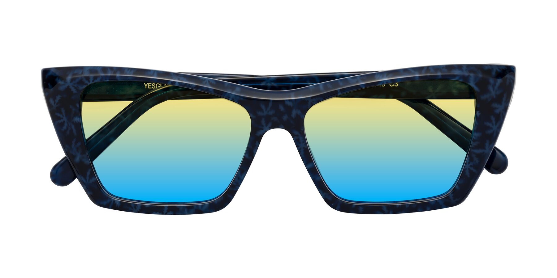 Folded Front of Khoi in Blue Snowflake with Yellow / Blue Gradient Lenses