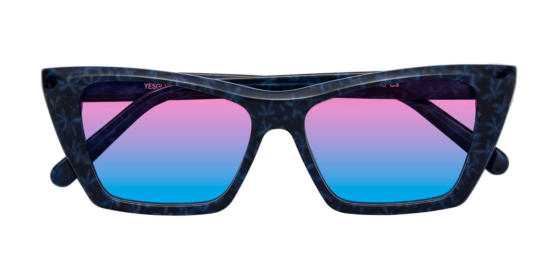 Folded Front of Khoi in Blue Snowflake with Pink / Blue Gradient Lenses